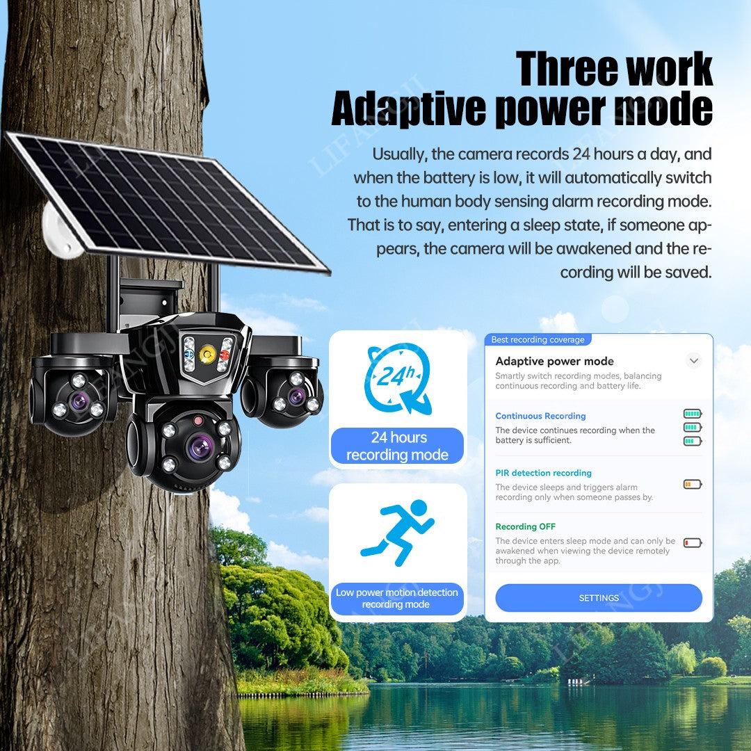 V380 Pro WiFi Wireless Solar Camera 4G Sim Card Three Screen Outdoor Solaire CCTV Three Lens Battery 360 Solar Security Cameras