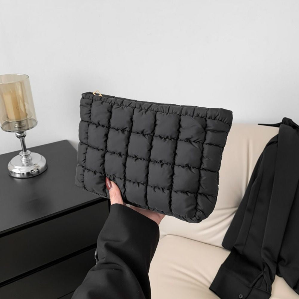 Fashion Puffy Quilted Padded Makeup Bag Zipper Storage Bag Cotton Clutch Bag Handbag Solid Color Cosmetic Bag Lady