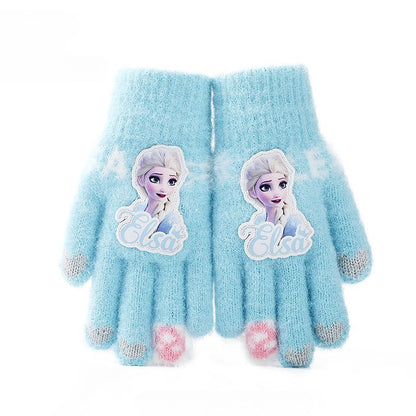 Disney Frozen Elsa desenho animado fofo e feminino coração outono e inverno luvas infantis grossas e quentes à prova de frio com dedos inteiros para atividades ao ar livre