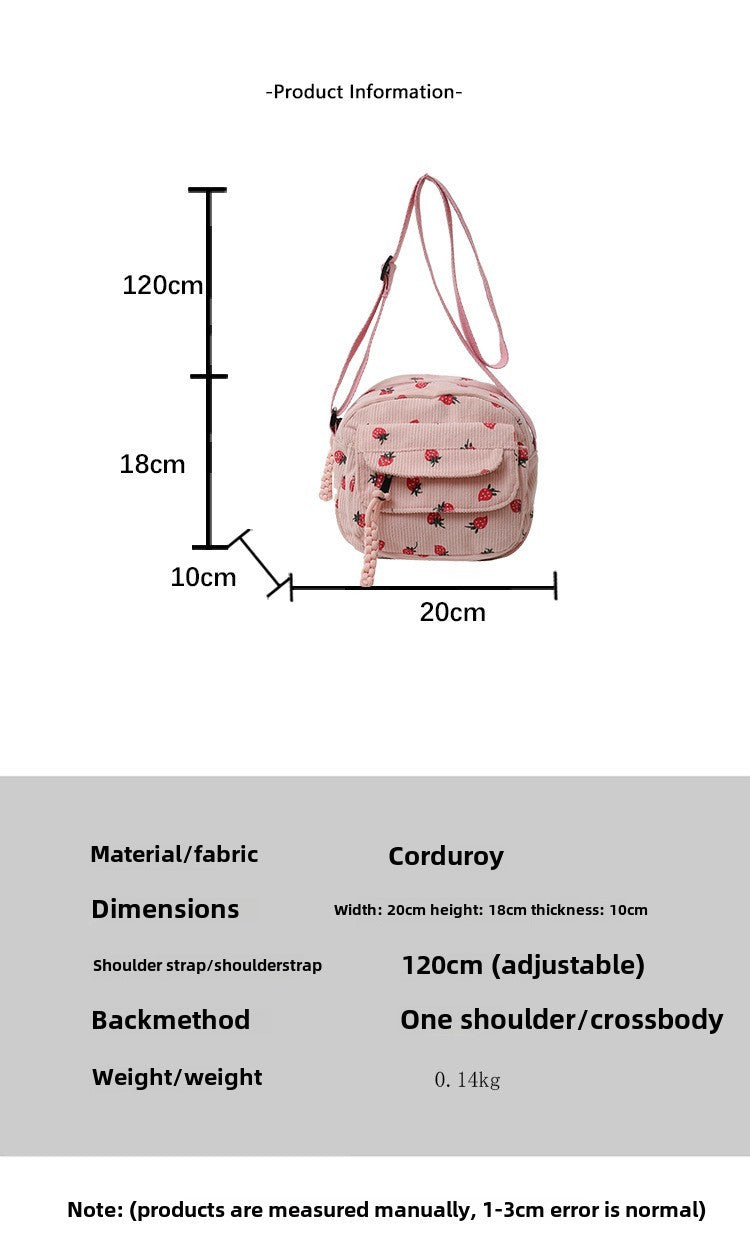 Cute Strawberry Shoulder Bag Casual Zipper Trendy Crossbody Bag Tote Handbag for Women Girls Travel Work Messenger Bag Handbags