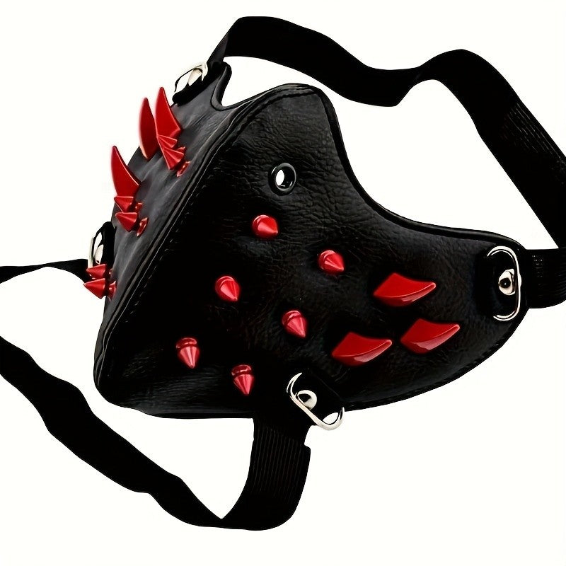 1pc Men's Steampunk Party Protective Face Mask, Motorcycle Mask Cool Red Spikes Cool Exquisite Halloween Easter Adult Mask