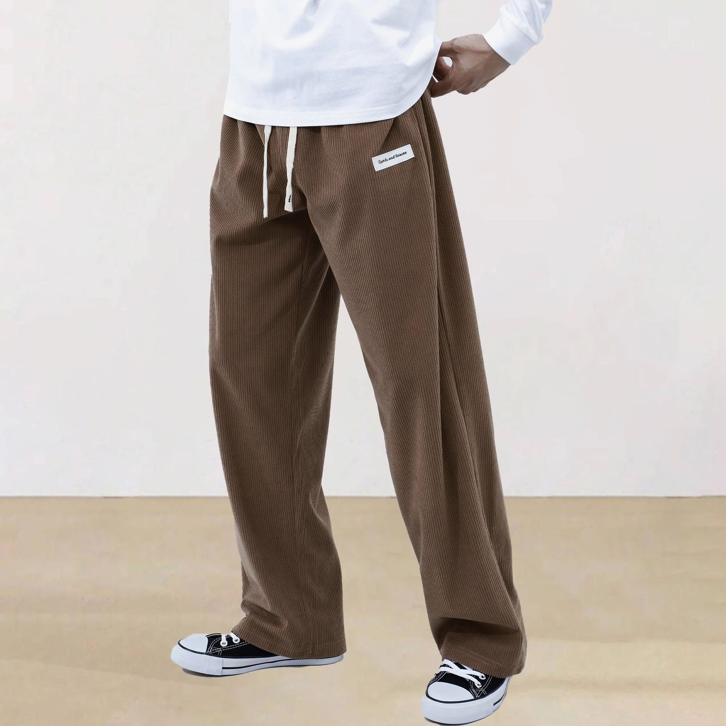 Mens Corduroy Joggers Pants Casual Cargo Pants Drawstring Elastic Waist Baggy Tapered Sweatpants with Pockets Outdoor Sweatpants