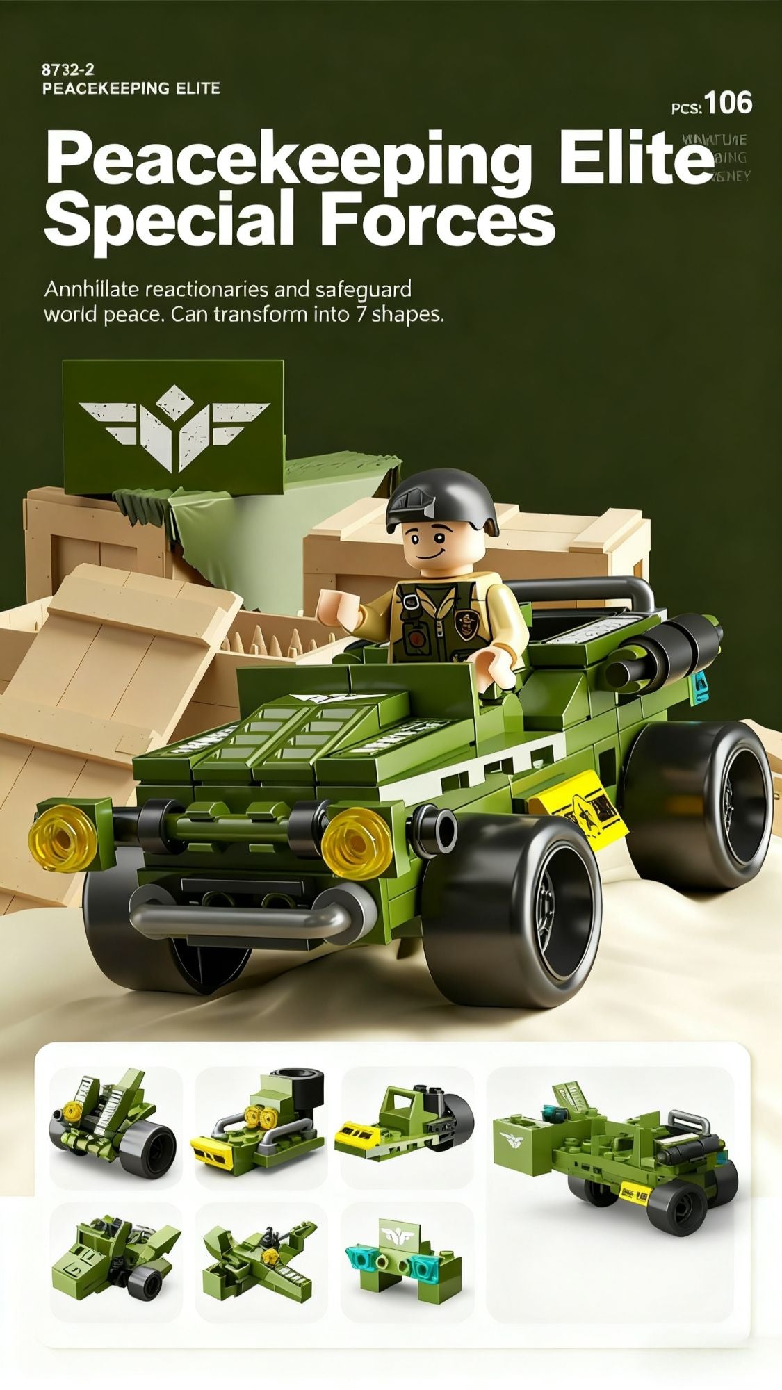 6 in 1 Mega City Building Set - Police Car, Fire Truck, Crane, Tank, Helicopter & More, Construction Engineering Toys Gift