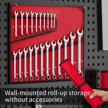 Wrench Set with Roll-Up Pouch, 6-24mm, CRV Steel, 15° Angled Open & 12-Point Box End, Mirror Chrome Finish for Home & Workshop