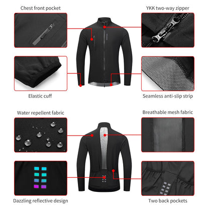 WOSAWE Mens Cycling Windproof Jacket Ultralight Windbreaker MTB Road Bike Vest Water Resistant Long Jersey with 2 way YKK zipper