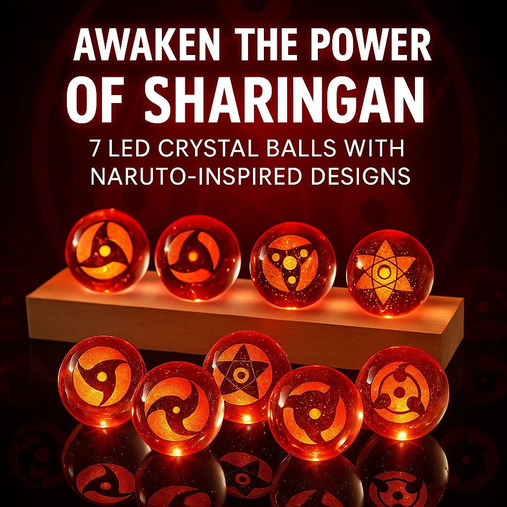 Anime Sasuke Sharingan Bola de Cristal com Base de LED 7 Peças Criativas Enfeite de Mesa Luzes Japonesas Ninjas Fãs Presente de Aniversário