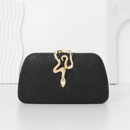 Women’s Luxury Glitter Snake Lock Clutch Elegant Evening Bag Shiny Envelope Bag Handbags Wedding Banquet Party Dress with Chain