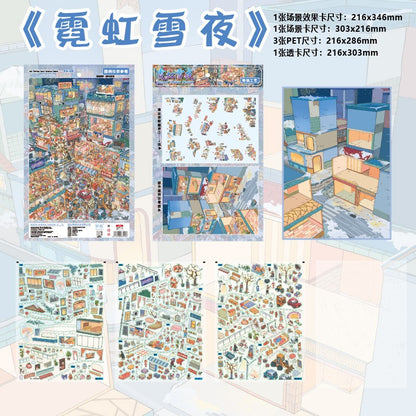 Kawaii Large Edition Series 3D Landscape Stickers DIY Pocket House Scene Stickers Handmade Account Stickers Party Festival Gifts
