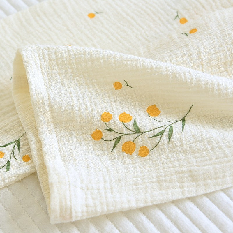 New summer women's cotton crepe three-piece short sleeve + shorts + trousers large size simple flower pajamas home service suit