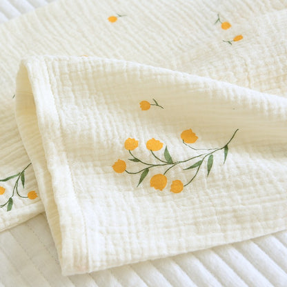 New summer women's cotton crepe three-piece short sleeve + shorts + trousers large size simple flower pajamas home service suit