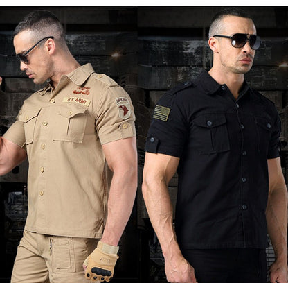 Short Sleeved Shirts Men Tactical T-shirt Spring Summer Workwear Cotton Vintage Shirt  Army Embroidery Pocket Cargo Tees