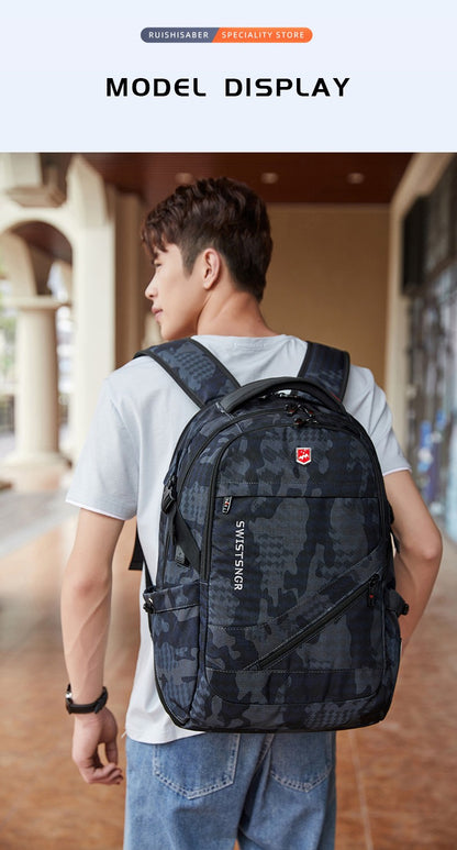 2025 New Waterproof Man Backpack Fit 17inch Laptop USB Charging Backpack Women Oxford Travel Male Bag Vintage School Bag Mochila