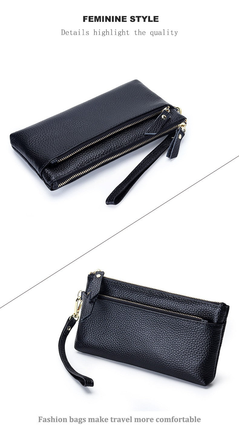 Women's Wristlet Clutch Purse Genuine Leather Clutch Cellphone Smartphone Long Wallet Vintage Purse Travel Double Zip Wristlets