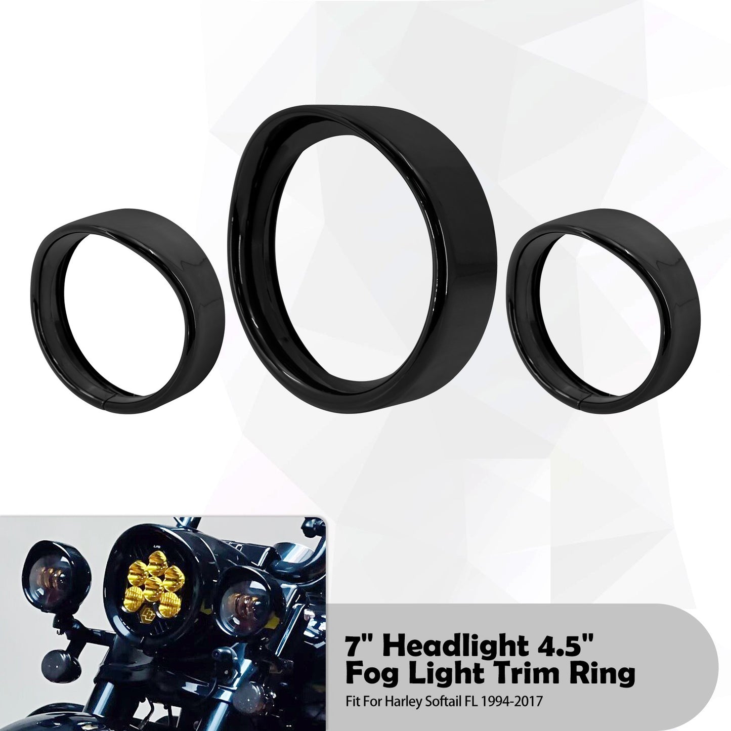 Anel de Acabamento do Farol de 7'' para Motocicleta + Capa de Luz de Neblina de 4.5'' + Anel de Acabamento do Pisca Estilo Visor para Harley Touring Road King Softail