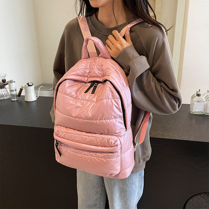 Mochila Escolar Acolchoada de Inverno para Estudantes com Grande Capacidade, Bolsa de Livros Casual de Cor Sólida com Alça Ajustável para Adolescentes