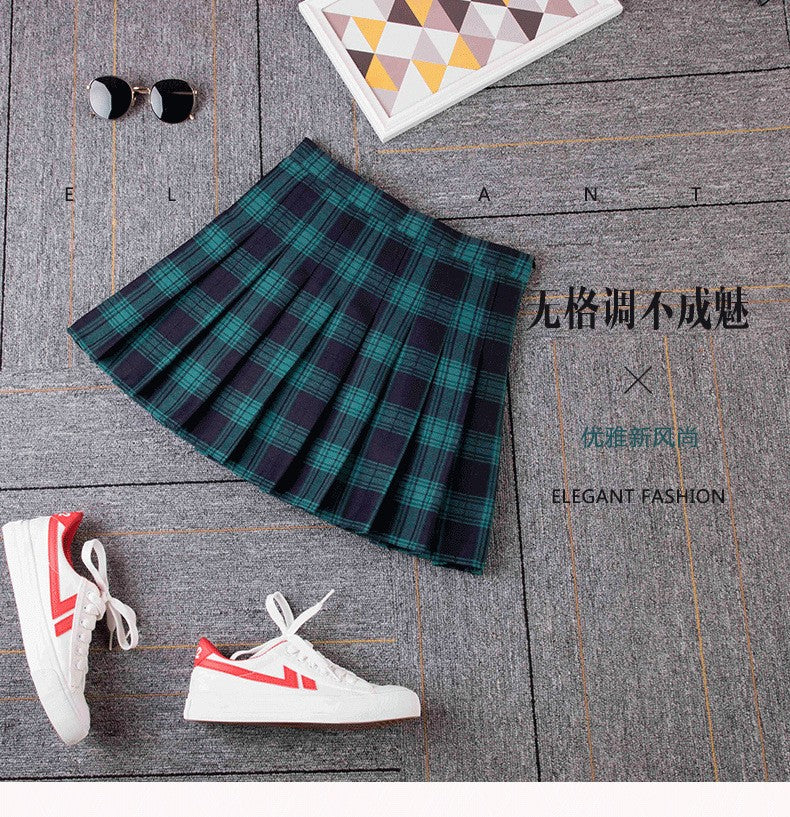 2023 Women A- line Skirt Red Plaid Skirt korean harajuku plaid skirt Spring and Autumn New Pleated High Waist Skirt