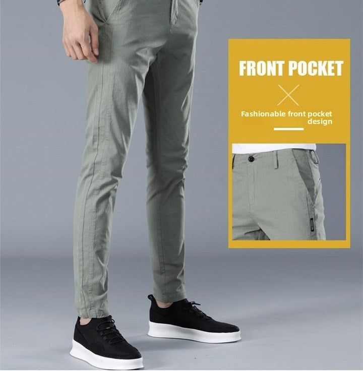 Khaki Casual Cotton Chino Pants Men Straight Leg Trousers Youth Active Sle mid Waist Long Summer Faion Thin Material