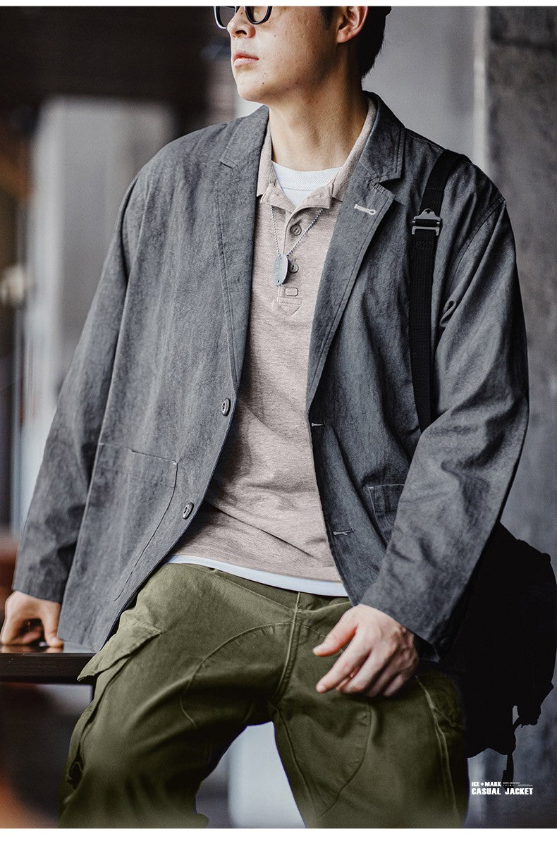 Maden New Casual Suit with Irregular Pattern Design Lapel Loose Blazers Cotton Jacket for Men's Spring and Autumn
