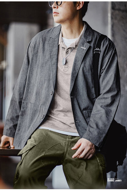 Maden New Casual Suit with Irregular Pattern Design Lapel Loose Blazers Cotton Jacket for Men's Spring and Autumn