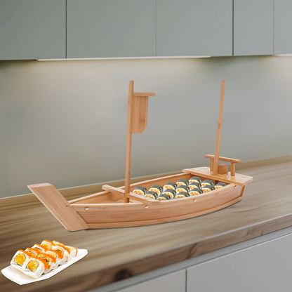 28in Bamboo Sushi Boat Serving Tray, 70cm Log Color Assembly Required Sushi Boat Serving Tray for Business or Personal Parties