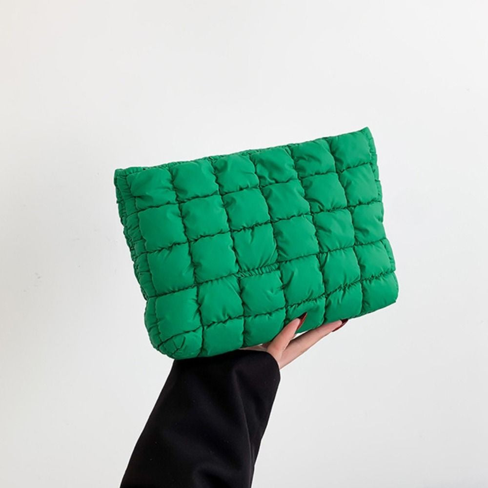 Fashion Puffy Quilted Padded Makeup Bag Zipper Storage Bag Cotton Clutch Bag Handbag Solid Color Cosmetic Bag Beauty Case