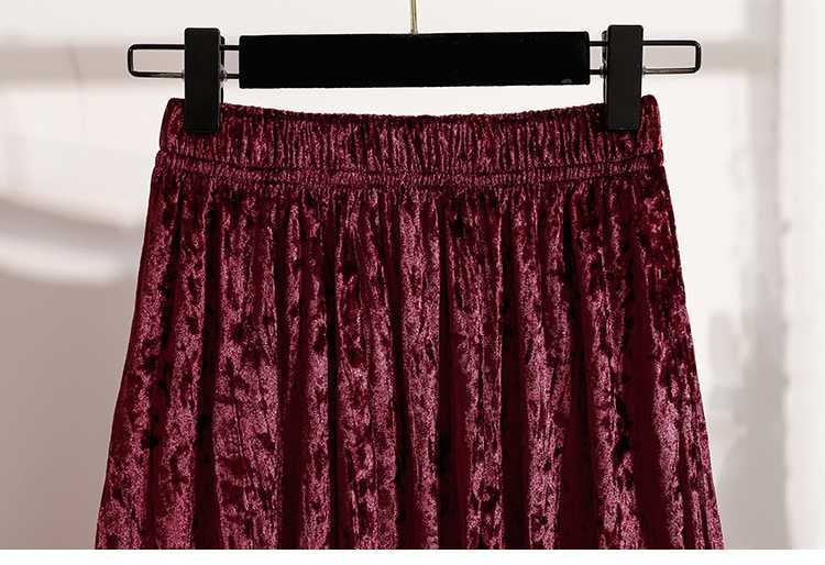 Plus Size Plus Size Women's Velvet Pleated A- Line Midi Skirt Autumn Winter Slimming Half-length Versatile Fashionable Commut...