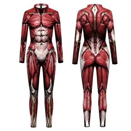 Zawaland Men Mechanical Muscle Punk Zentai Suit Carnival Cosplay Bodysuit Halloween Party Macho Costume Show Festival Jumpsuit