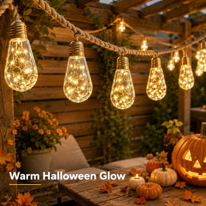 Solar String Lights Hemp Rope Edison Bulb Fairy Lights 4M/6M/8M Warm White for Garden Patio Pergola Wedding Christmas Decor