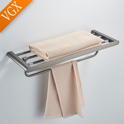VGX Gold Bathroom Towel Holder Stainless Steel Towel Rack Folding Movable Bath Towel Bar Bathroom Hardware Accessories Grey