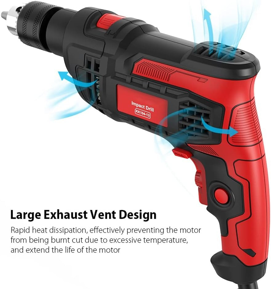 Furadeira de Impacto de 850W com Mandril de 1/2 polegada, Velocidade Variável 0-3000RPM para Concreto, Aço, Perfuração de Madeira