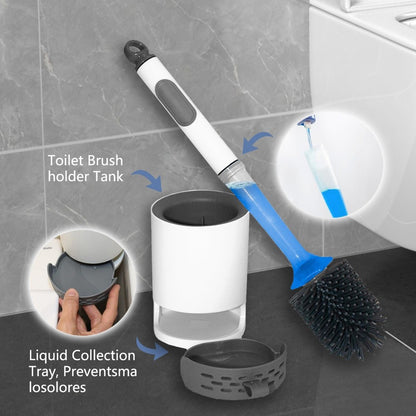 Water Spray Silicone Toilet Brush With Set 40cm Long Handle Refillable Tpr Brush With Wall-Mounted Bathroom Cleaning Accessories