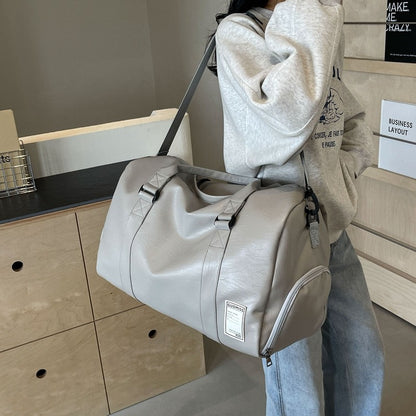 Fashion Women'S Travel Totes Duffle PU Leather Gym Sports Fitness Casual Luggage Handbag Shoes Pocket Shoulder Weekend Bag