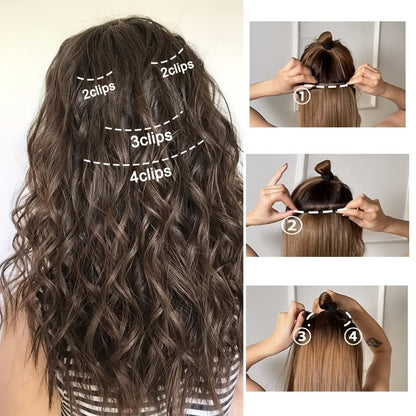 Conjunto de 4 Peças de 11 Extensões de Cabelo com Clip, Extensões de Cabelo com Clip, Perucas Sintéticas Curtas Macias Naturais de 12 Polegadas de Alta Temperatura com Clip