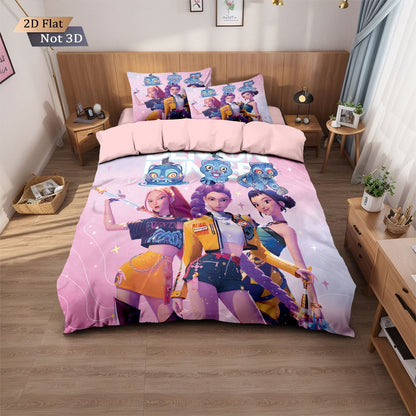 3pcsK-Pop Demon Hunters Printed Chipless Bedding, Multi Sized Bedding, Dormitory duvet Cover, Soft Machine Washable Decoration