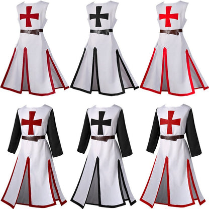 2025 Euro-American Halloween Medieval Knights Templar Cos Robe with Belt with Men & Women,Ball Party Performance Costume Unisex