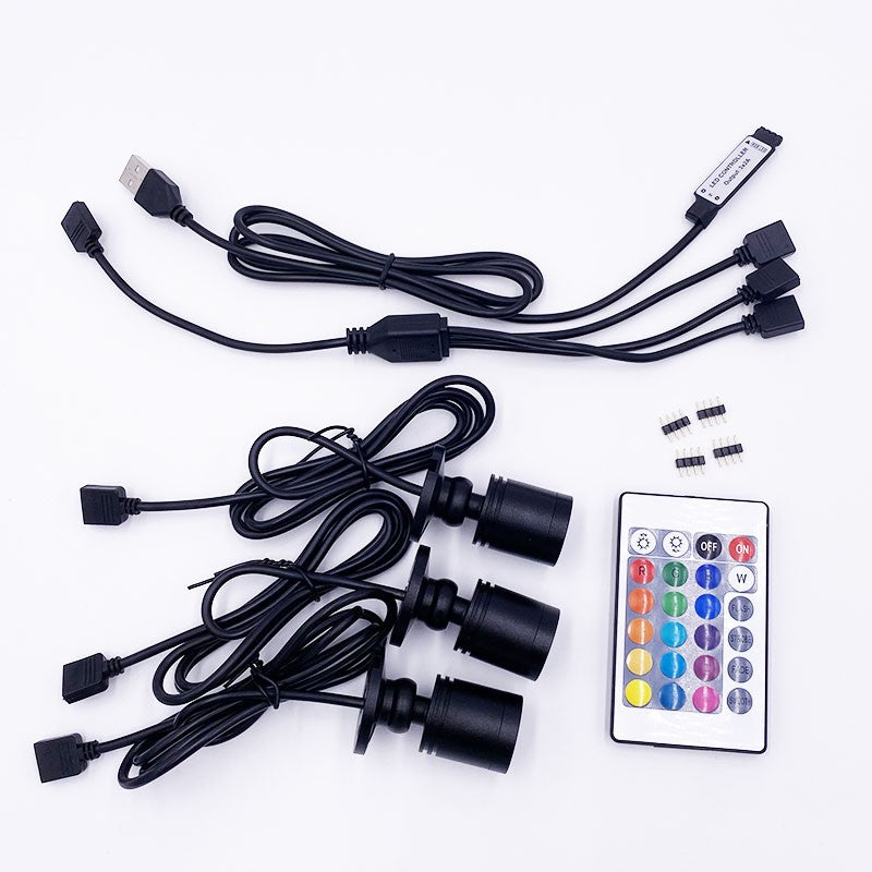 RGB Led Spotlight USB 5V Dimmable Colour Mini Ceiling Spot 1W 3W Showcase Pattern Showcase Light Room Decor 1 to 4 Remote Set