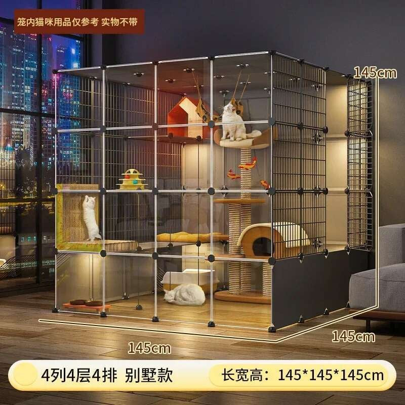 Super Grandes Gaiolas de Gatos com Espaço Livre Casa para Animais de Estimação Interna Villa para Gatos com Caixa de Areia Integrada Gabinete Nórdico Multi-Camadas para Gatos