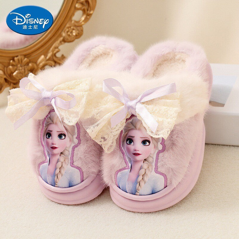 Chinelo de Algodão Infantil da Princesa Disney Elsa Inverno, Chinelo de Casa Frozen para Meninas, Antiderrapante, Quente, para Bebês, Roxo Azul