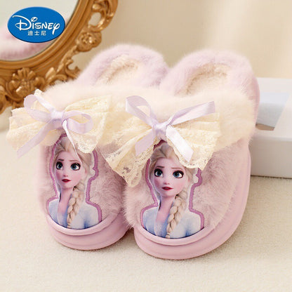 Chinelo de Algodão Infantil da Princesa Disney Elsa Inverno, Chinelo de Casa Frozen para Meninas, Antiderrapante, Quente, para Bebês, Roxo Azul