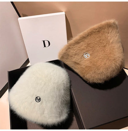 Coreia Designer M Bucket Hat Feminino Quente Pelúcia Angola Coelho Pelo Chapéu Senhora Outono Inverno Ins Moda Chapéu Bacia Retrô Fofo Panamá