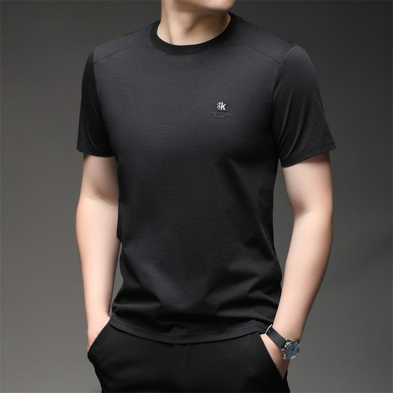 2025 New Men's Korean Style Fashion Badge Short Sleeved Sleeve Round Neck T-shirt Casual and Comfortable Summer Versatile Top