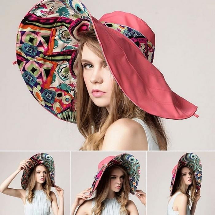 Summer Sun Protection Folding Flower Sun Hat for Women Wide Brim Cap Ladies Beach Visor Hat Girl Holiday UV Protection Sun Hat