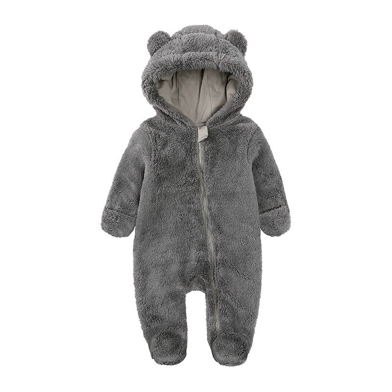 0-24M Baby Rompers Infant Clothes Winter Newborn Baby Boy Girl Zipper Bodysuit Bear Fleece Hooded Pyjamas