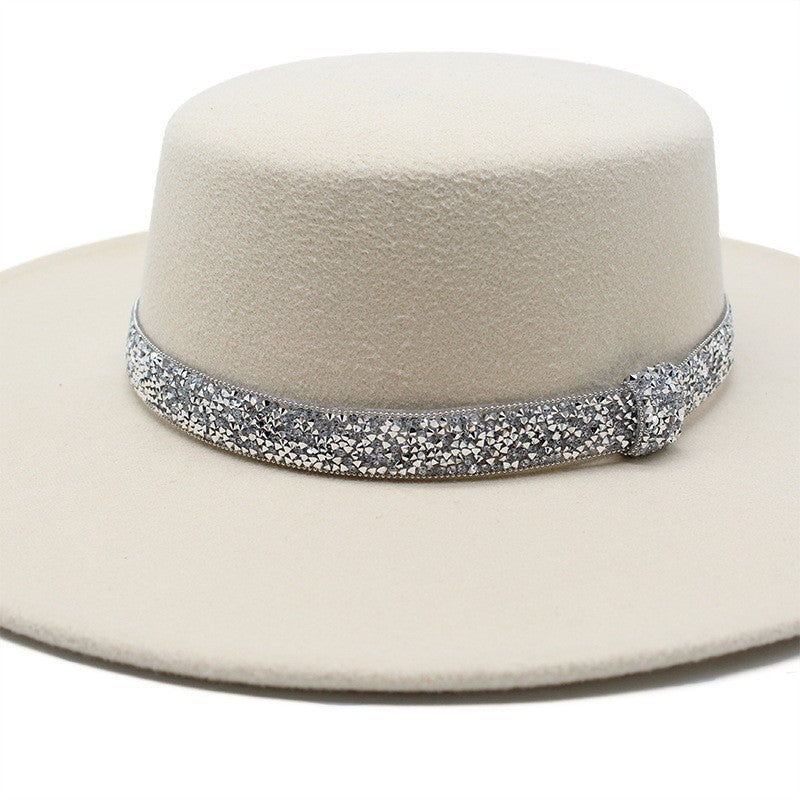 CHAPÉU FEMININO Chapéu Coco Chapéu Fedora Para Mulheres Chapéu Branco Plano Cinto De Luxo Senhoras Chapéu De Casamento Chapéus Fedora Outono Inverno ?????