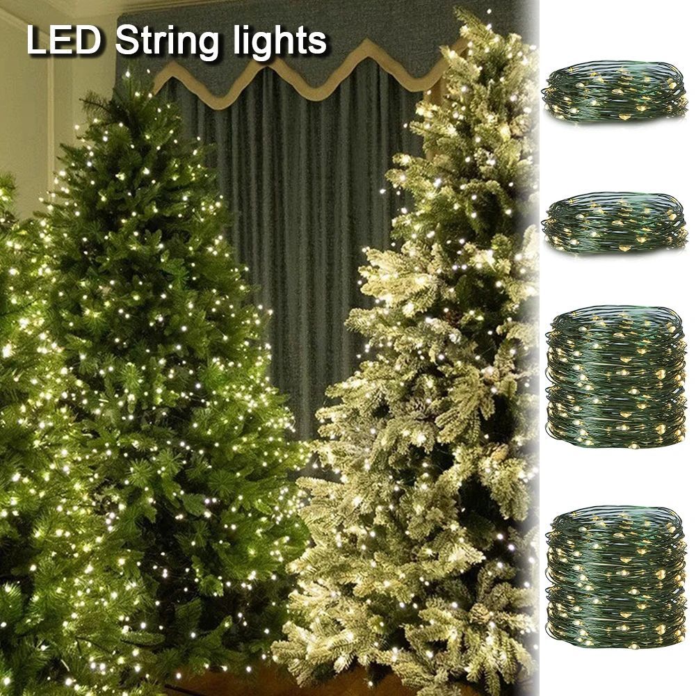 10-50M LED String Lights Fairy Green Wire Outdoor Christmas Light Tree Garland for New Year Street Home Party Wedding Decorion