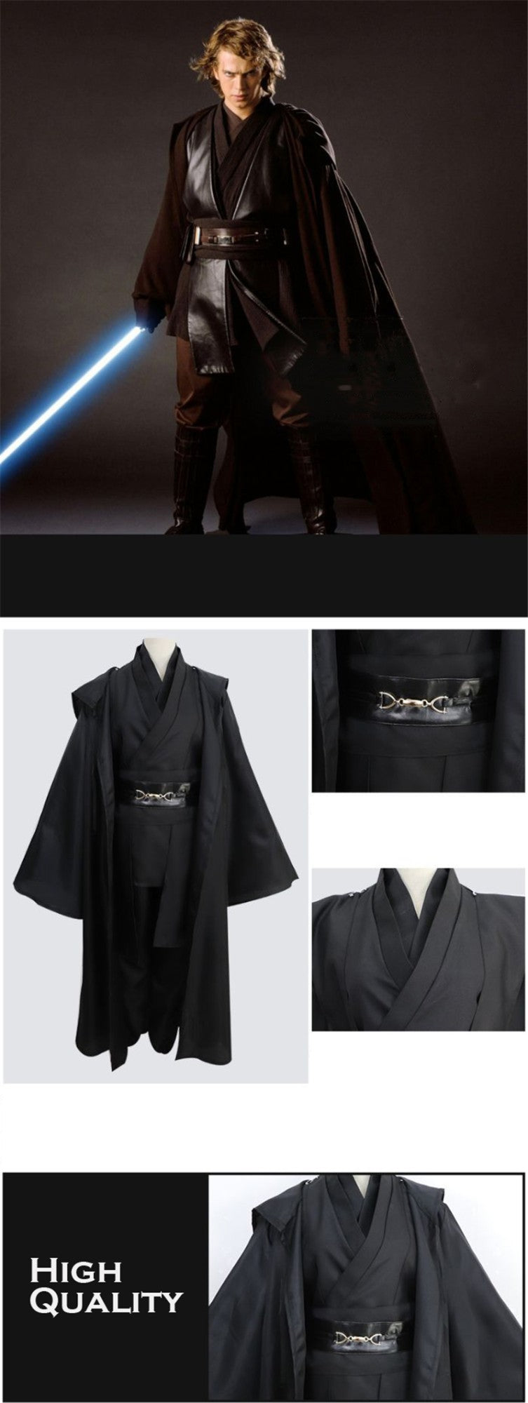 Wars Anakin Jedi Knight Cosplay Costume Hood Cape Anime Classic Movie For Men Women Halloween Fancy Brown