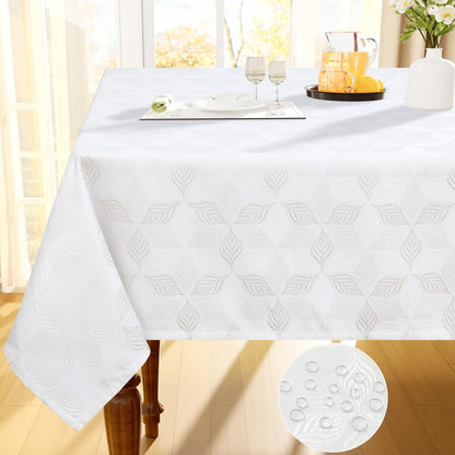 Olanly Rectangle Table Cloth For Home Jacquard Dyeing Tablecloth For Banquet Party Leaf Flower Diagram Polyester Tablecloth Grey