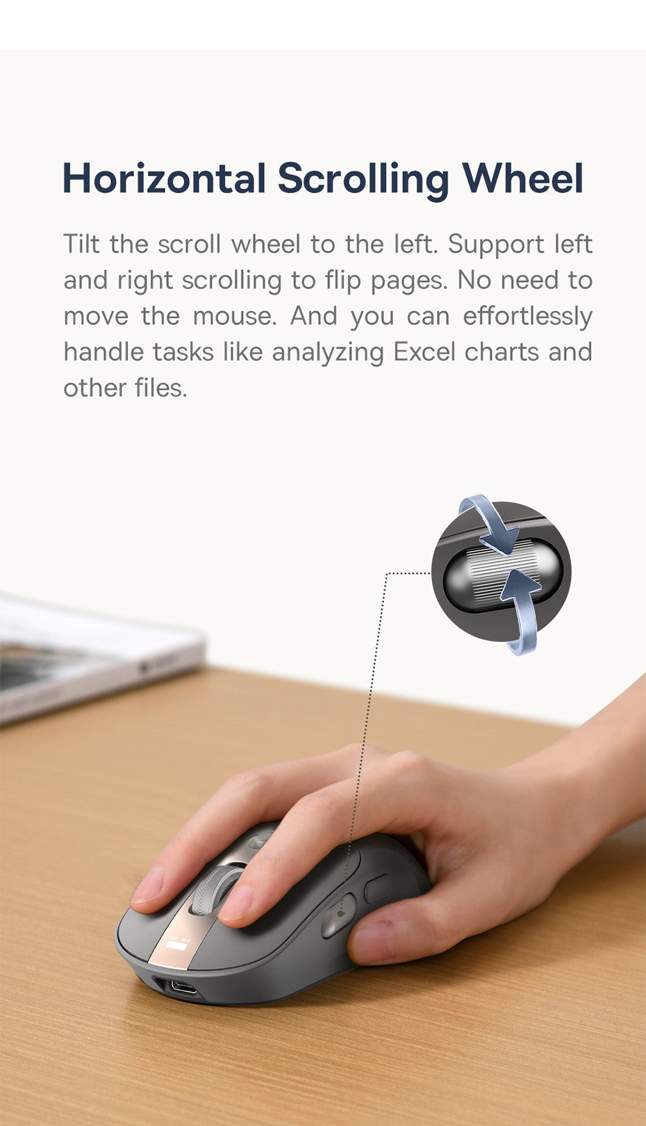 Mouse Sem Fio Baseus Editor Pro Bluetooth 5.1 Modo Duplo Bateria de Longa Duração Recarregável Ergonômico de Escritório com Display