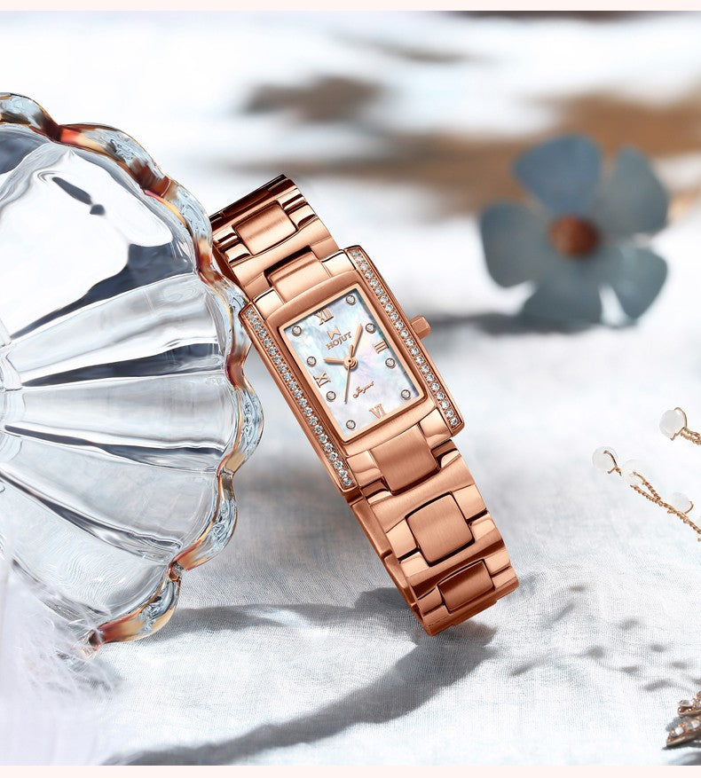 Classic square waterproof stainless steel material women's quartz watch