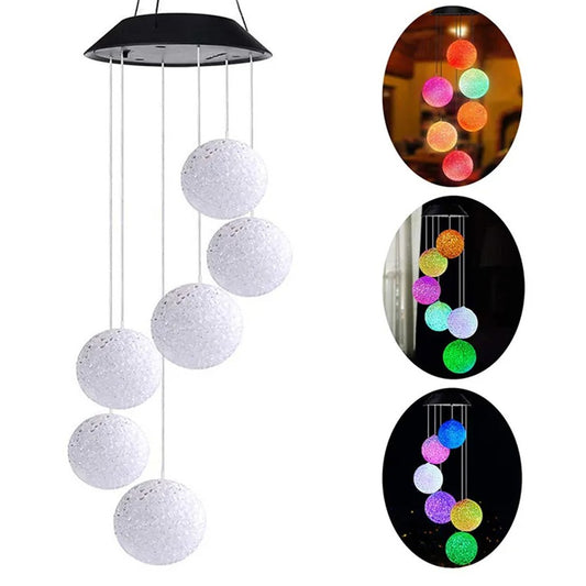 1PC LED Solar Powered Outdoor Solar Round Wind Chime Lamp Garden Lawn Landscape Light Garden Decoration Lights Birthday Gifts